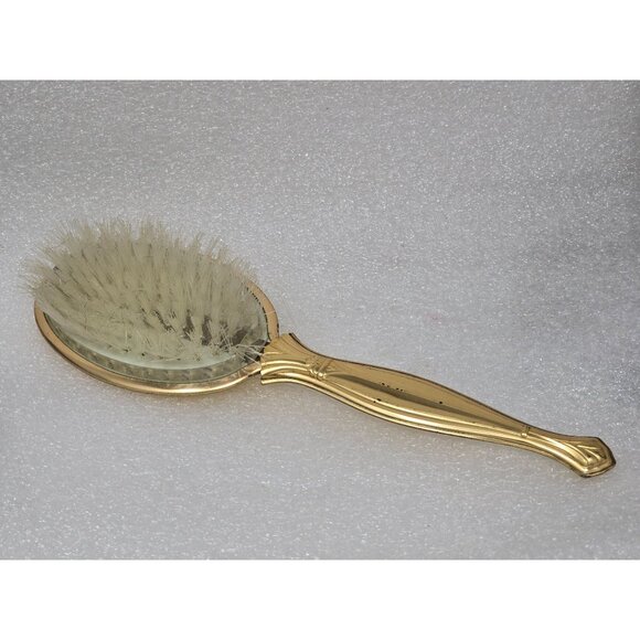 Vintage Gold Tone Yellow Hairbrush With Floral Design & Nylon Bristles - Picture 2 of 2